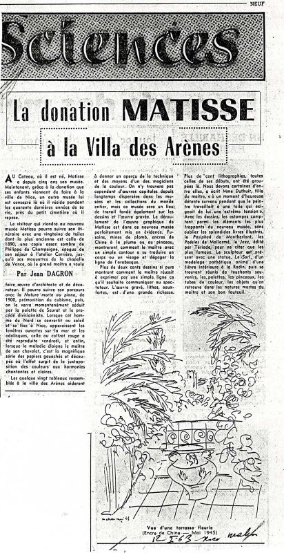 Nice Matin, 12 janvier 1963 : donation Matisse